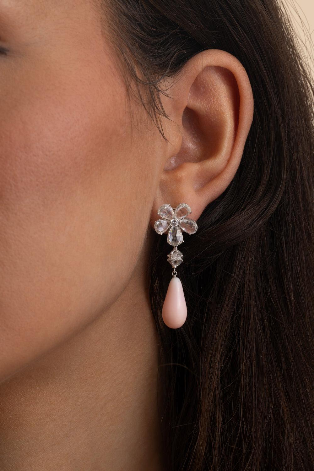 Conch Pearl Drop Diamond Earrings-WHITE GOLD-JEWELRYFINE JEWELEARRING-SABOO FINE JEWELS