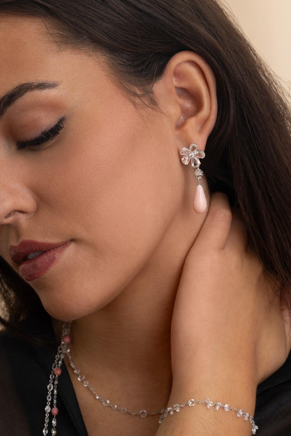 Conch Pearl Drop Diamond Earrings-WHITE GOLD-JEWELRYFINE JEWELEARRING-SABOO FINE JEWELS