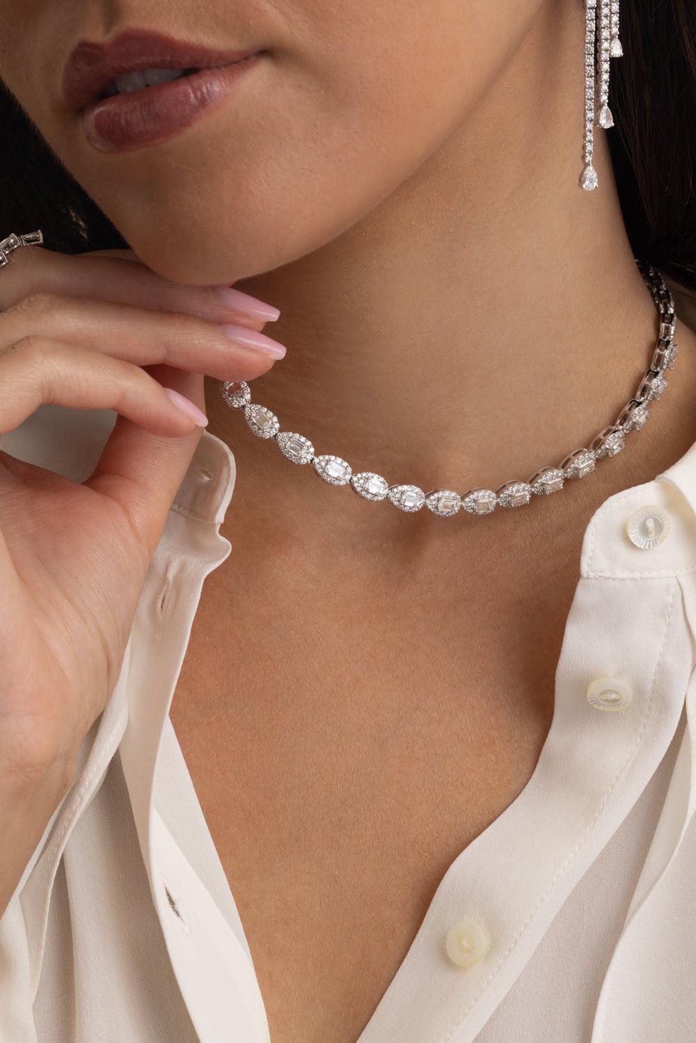 Multi Diamond Necklace-WHITE GOLD-JEWELRYFINE JEWELNECKLACE O-YEPREM JEWELLERY