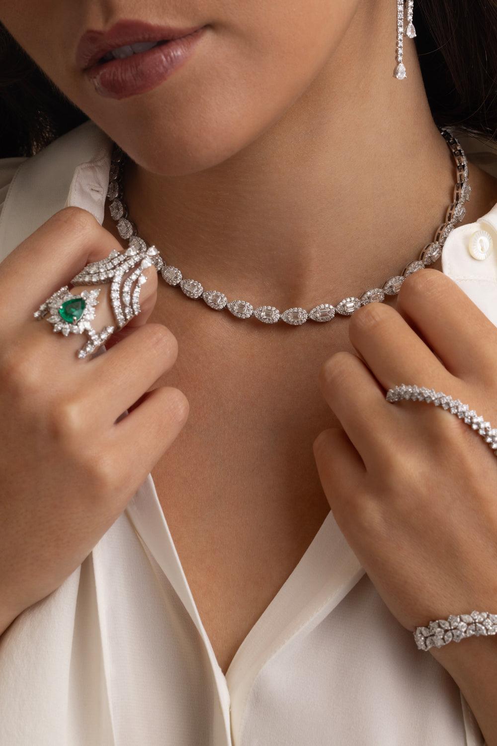 Multi Diamond Necklace-WHITE GOLD-JEWELRYFINE JEWELNECKLACE O-YEPREM JEWELLERY