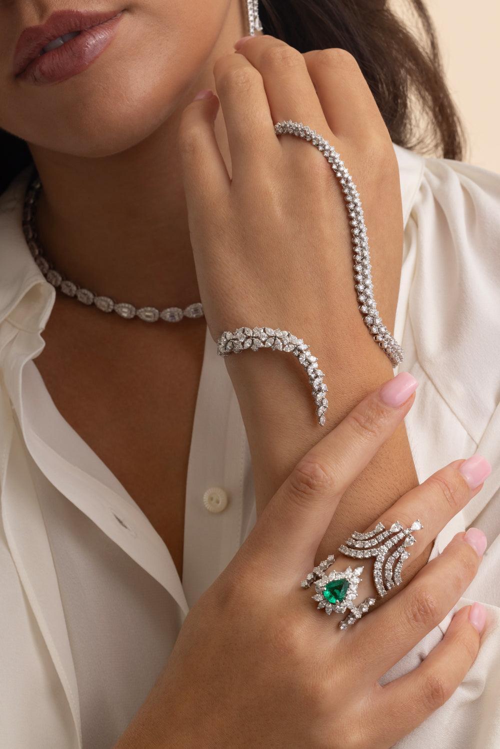 Diamond Statement Y-Couture Hand Bracelet-WHITE GOLD-JEWELRYFINE JEWELBRACELET O-YEPREM JEWELLERY