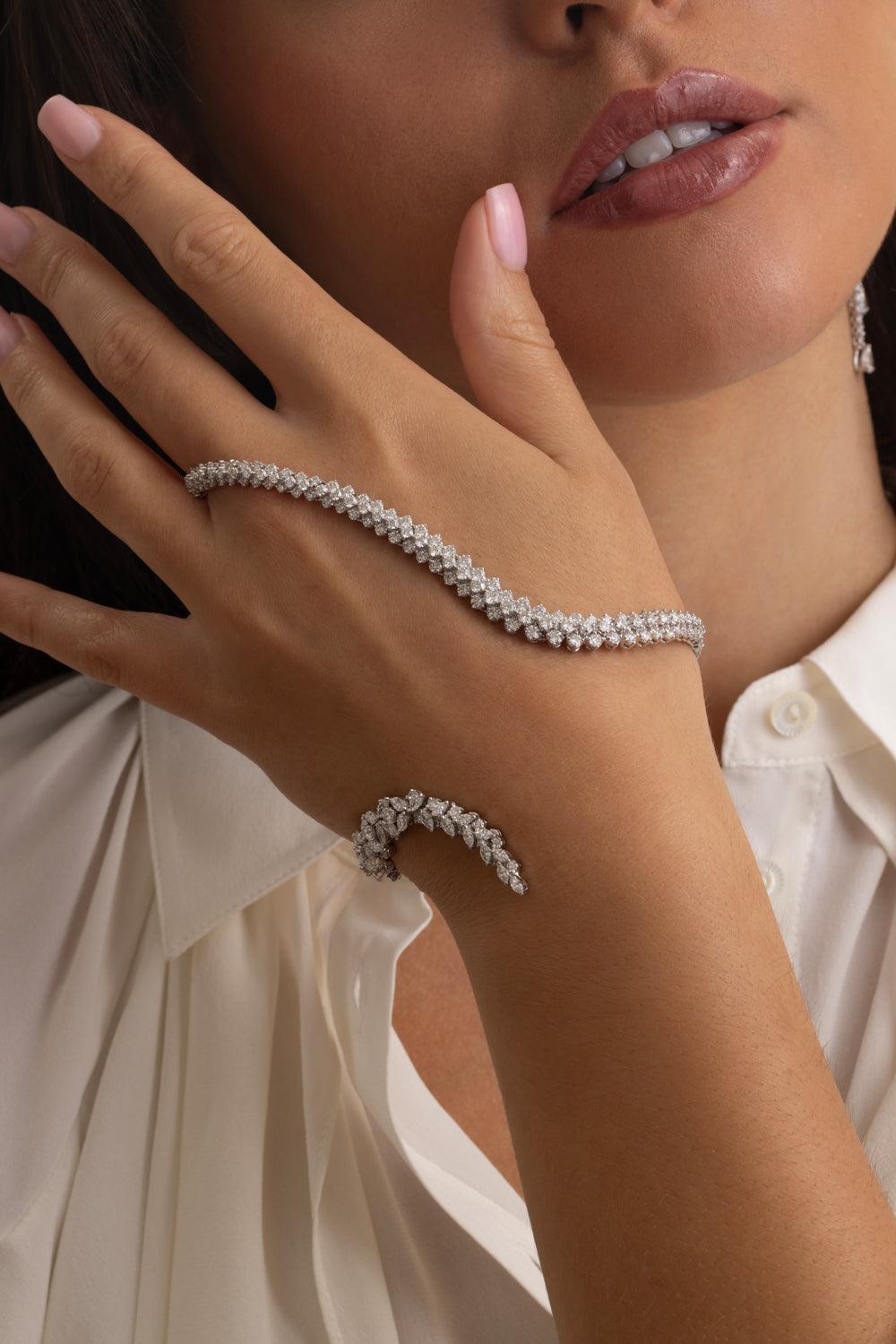 Diamond Statement Y-Couture Hand Bracelet-WHITE GOLD-JEWELRYFINE JEWELBRACELET O-YEPREM JEWELLERY