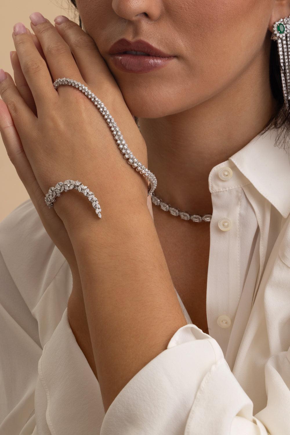 Diamond Statement Y-Couture Hand Bracelet-WHITE GOLD-JEWELRYFINE JEWELBRACELET O-YEPREM JEWELLERY