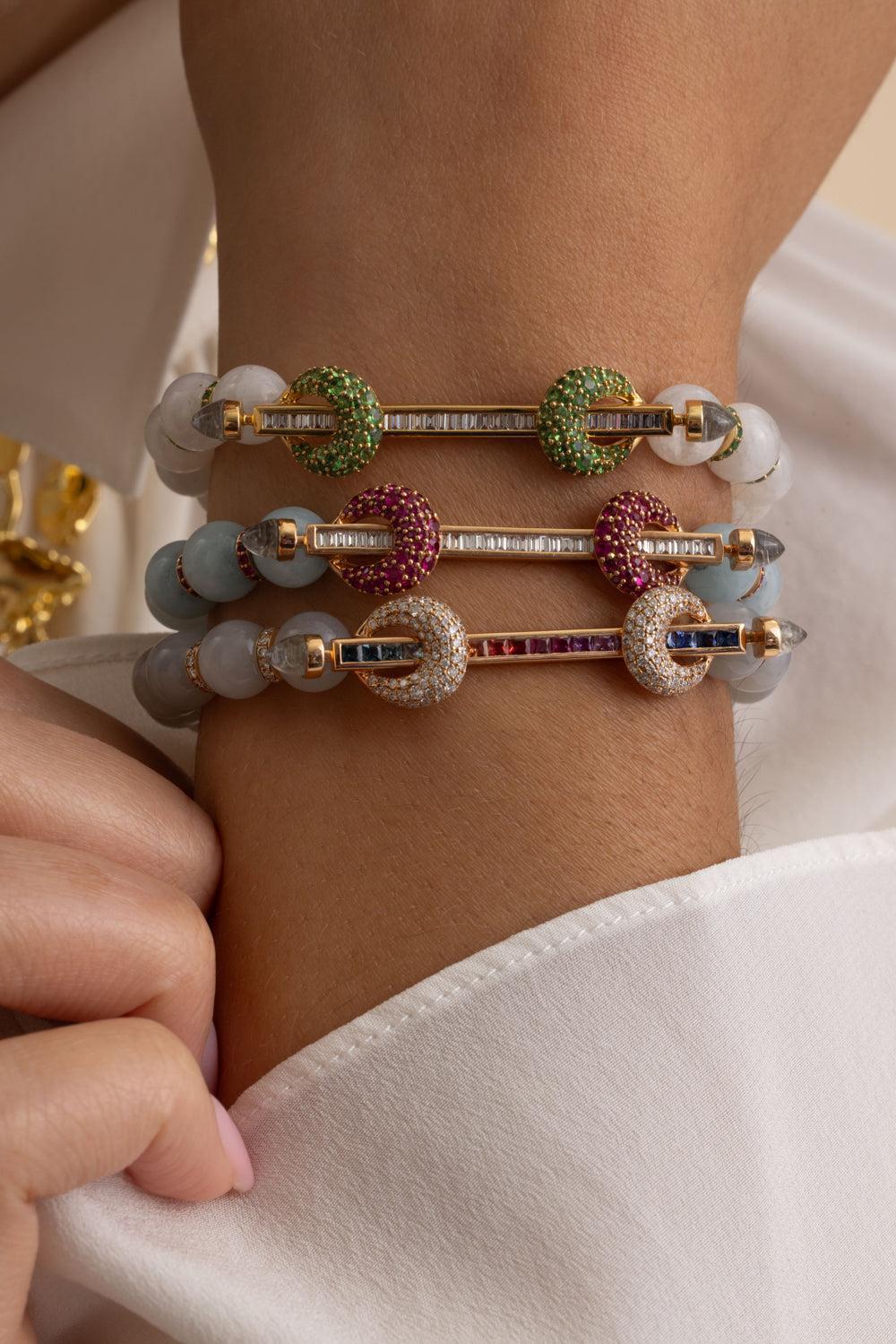 Diamond Rainbow Moonstone Chakra Bracelet-YELLOW GOLD-16CM-JEWELRYFINE JEWELBRACELET O-ANANYA