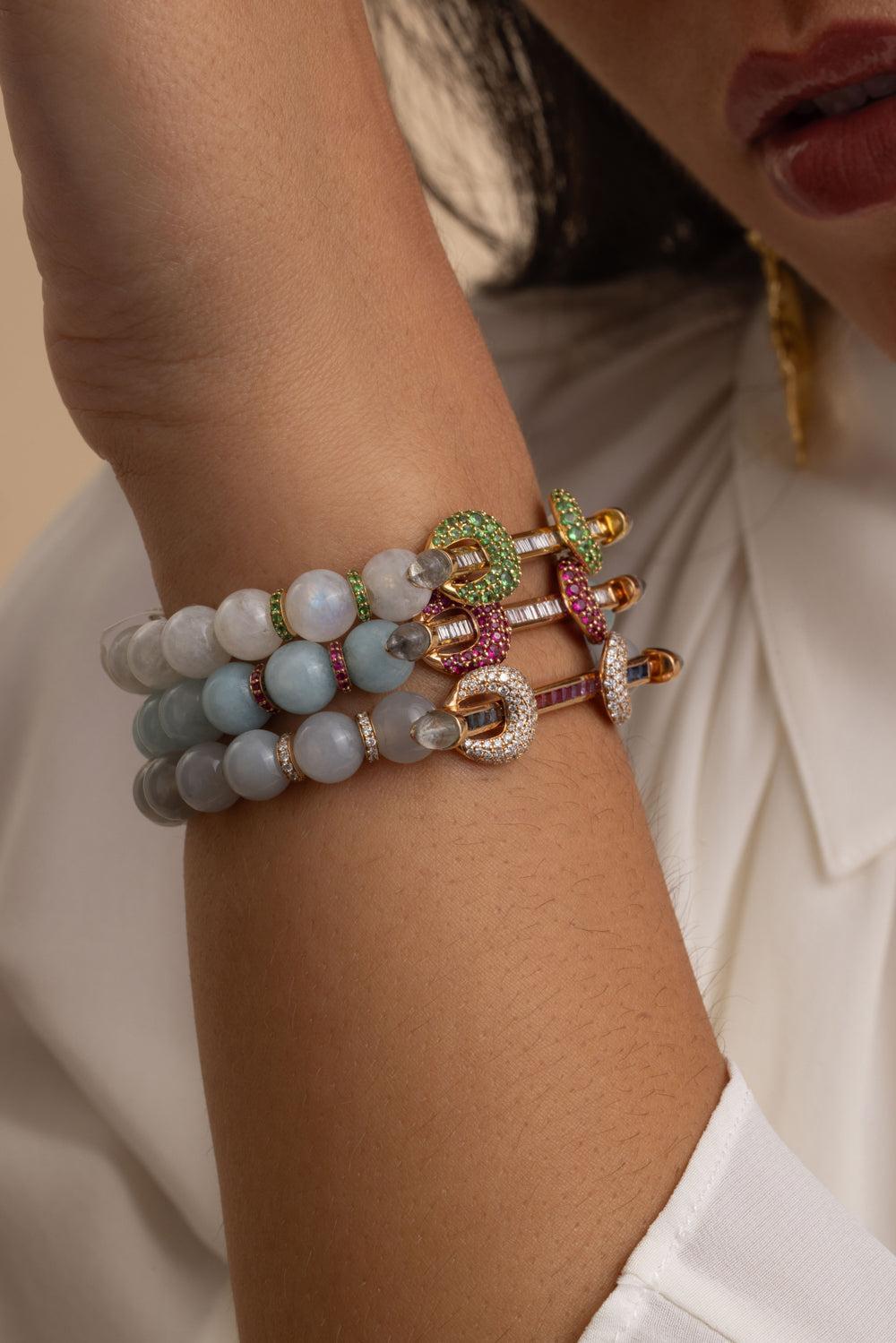 Rainbow Sapphire Grey Moonstone Chakra Bracelet-ROSE GOLD-16CM-JEWELRYFINE JEWELBRACELET O-ANANYA