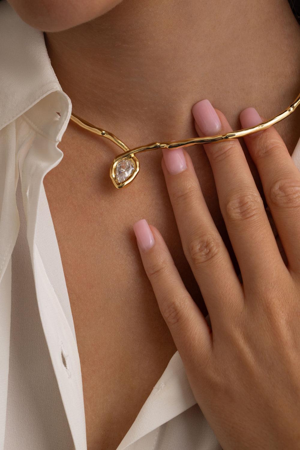 Crystal Solanales Teardrop Pendant Collar Necklace-YELLOW-JEWELRYFINE JEWELNECKLACE O-ALEXIS BITTAR