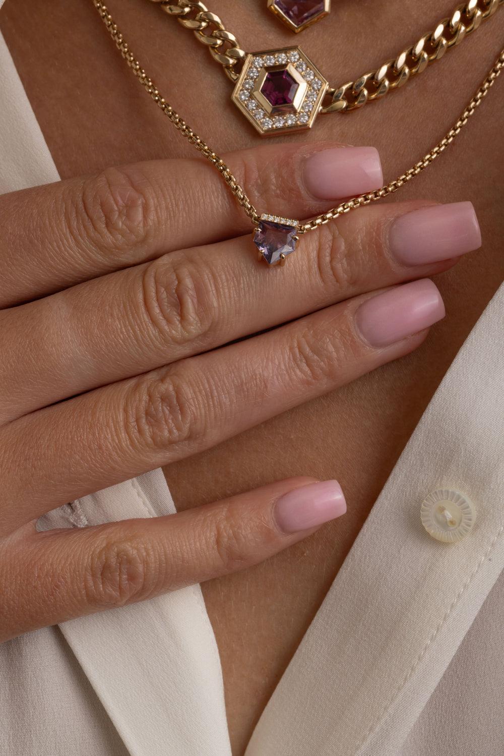 Pink Sapphire Shield Cut Necklace-YELLOW GOLD-18-JEWELRYFINE JEWELNECKLACE O-ZOE CHICCO