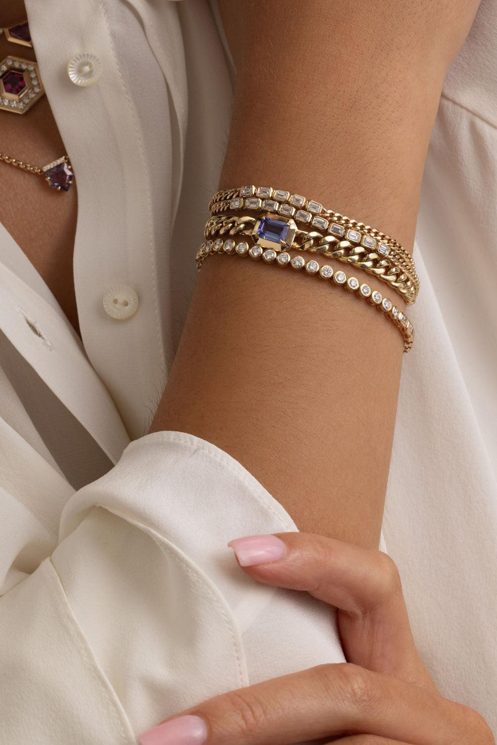 Diamond Five Segment Curb Chain Bracelet-YELLOW GOLD-7-JEWELRYFINE JEWELBRACELET O-ZOE CHICCO