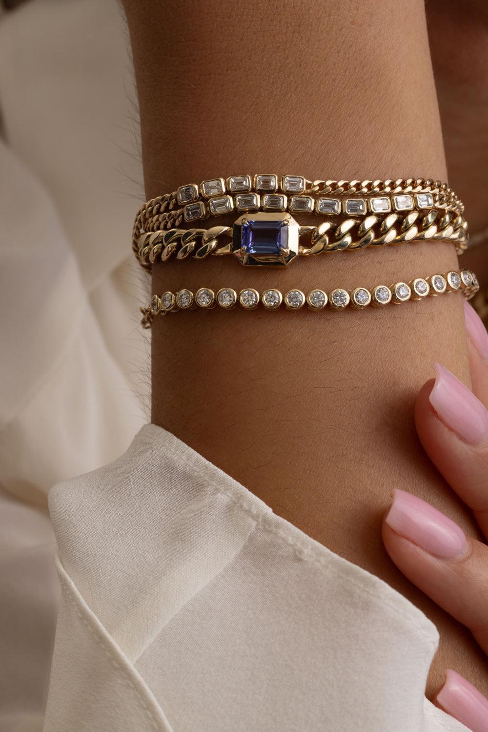 Mixed Diamond Bezel Tennis Bracelet-YELLOW GOLD-7-JEWELRYFINE JEWELBRACELET O-ZOE CHICCO