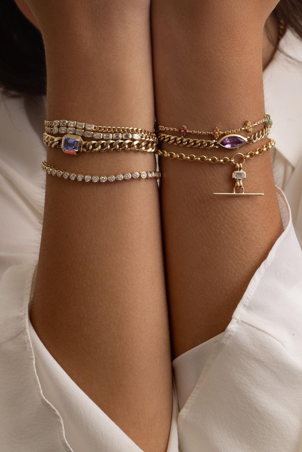 Diamond Five Segment Curb Chain Bracelet-YELLOW GOLD-7-JEWELRYFINE JEWELBRACELET O-ZOE CHICCO