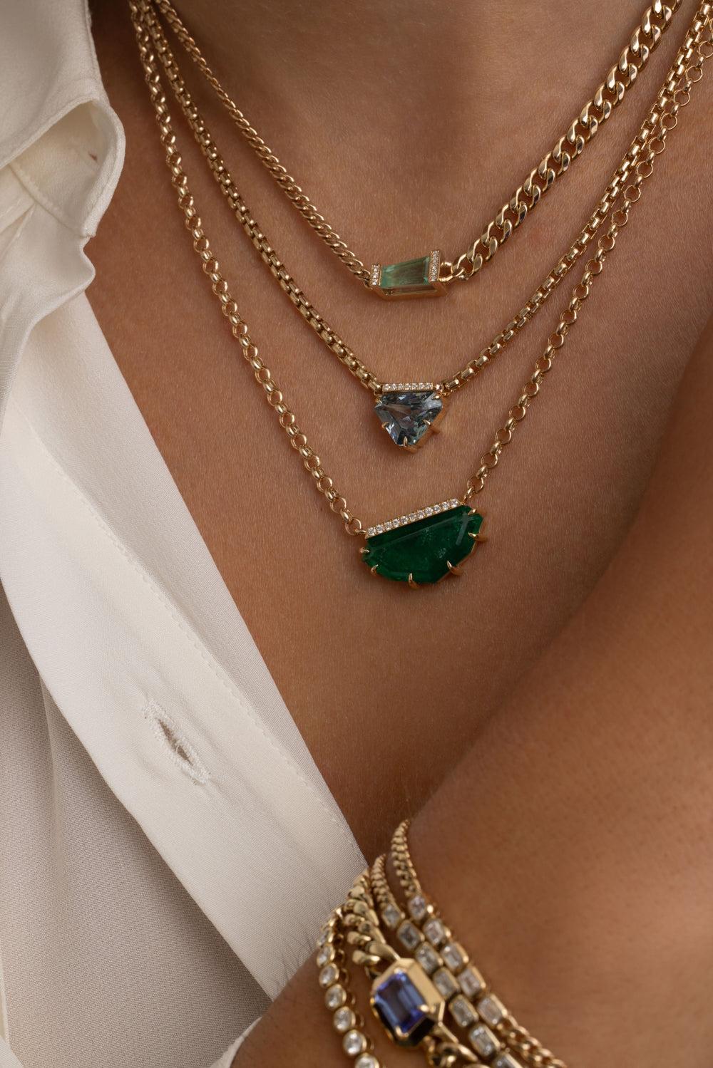 Blue Sapphire Shield Cut Necklace-YELLOW GOLD-18-JEWELRYFINE JEWELNECKLACE O-ZOE CHICCO