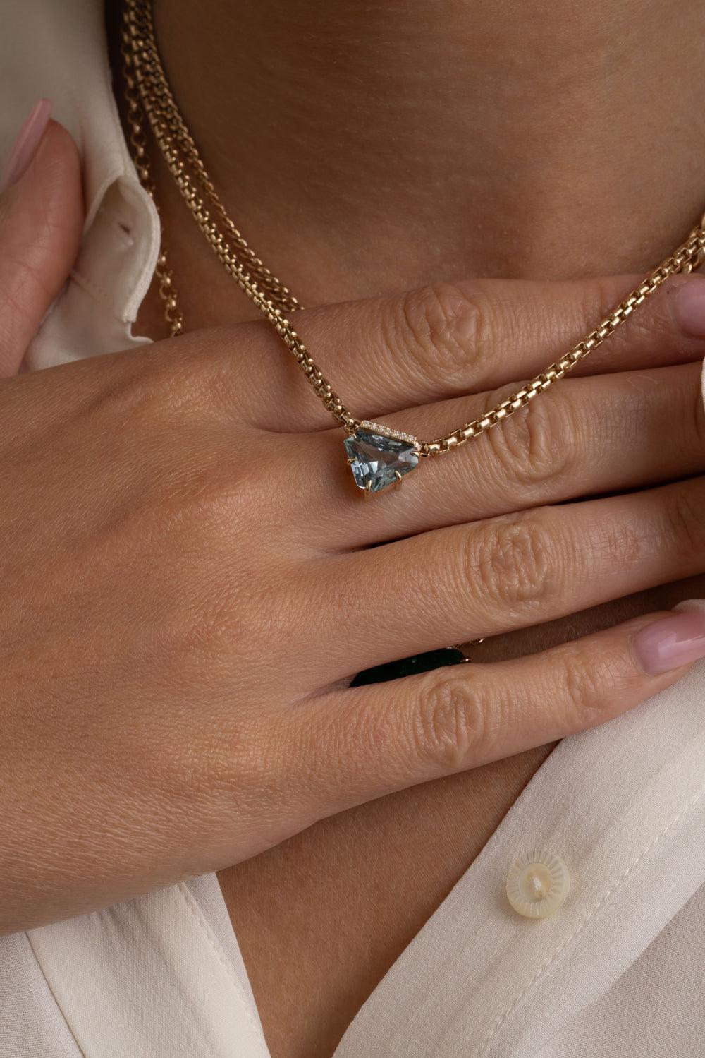 Blue Sapphire Shield Cut Necklace-YELLOW GOLD-18-JEWELRYFINE JEWELNECKLACE O-ZOE CHICCO