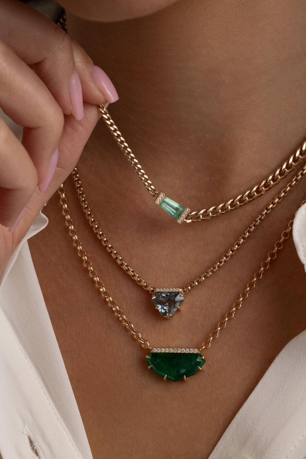 Emerald Diamond Curb Chain Necklace-YELLOW GOLD-16-JEWELRYFINE JEWELNECKLACE O-ZOE CHICCO