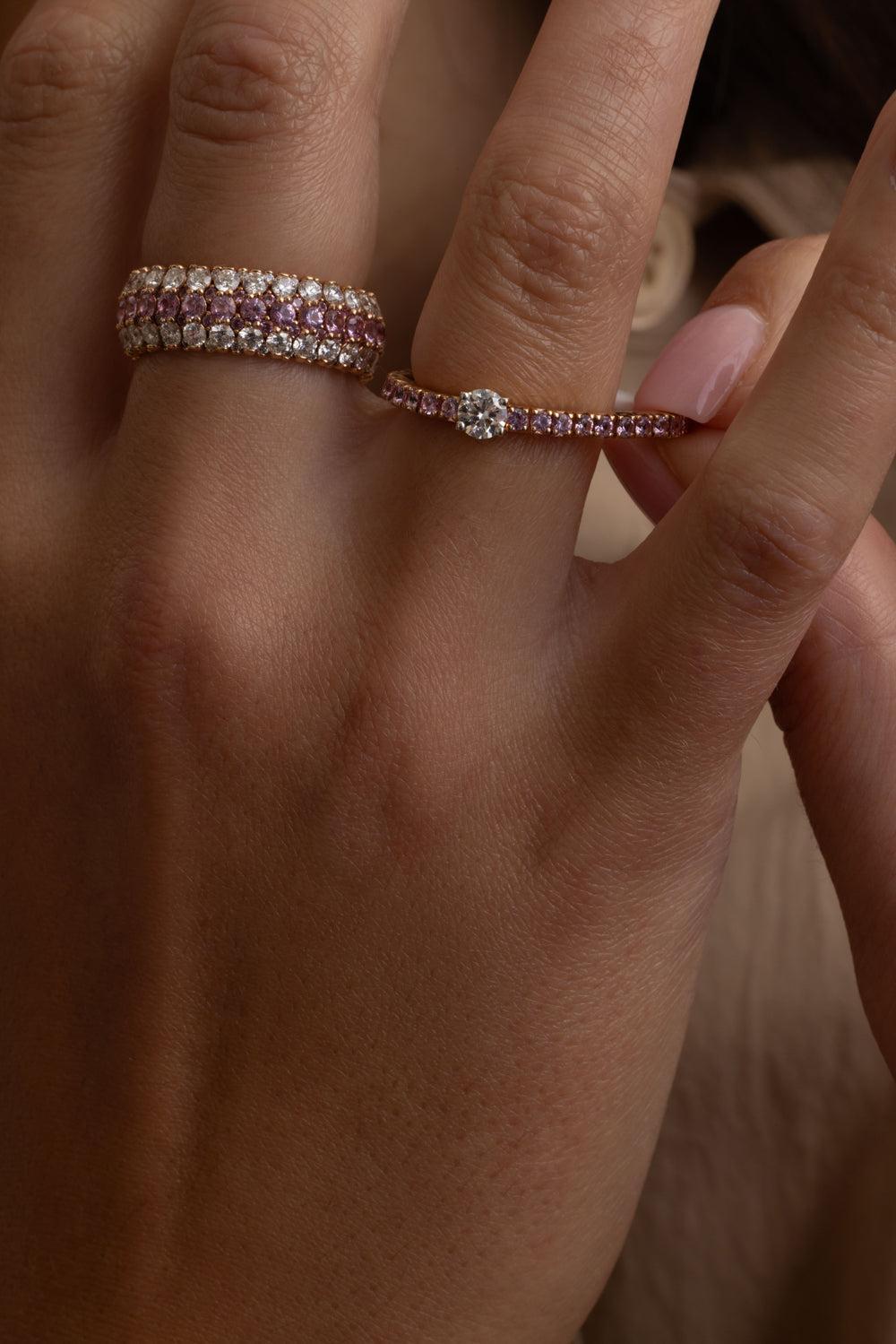 Pink Sapphire Round Diamond Stretch Ring-ROSE GOLD-6-JEWELRYFINE JEWELRING-ROBERTO DEMEGLIO