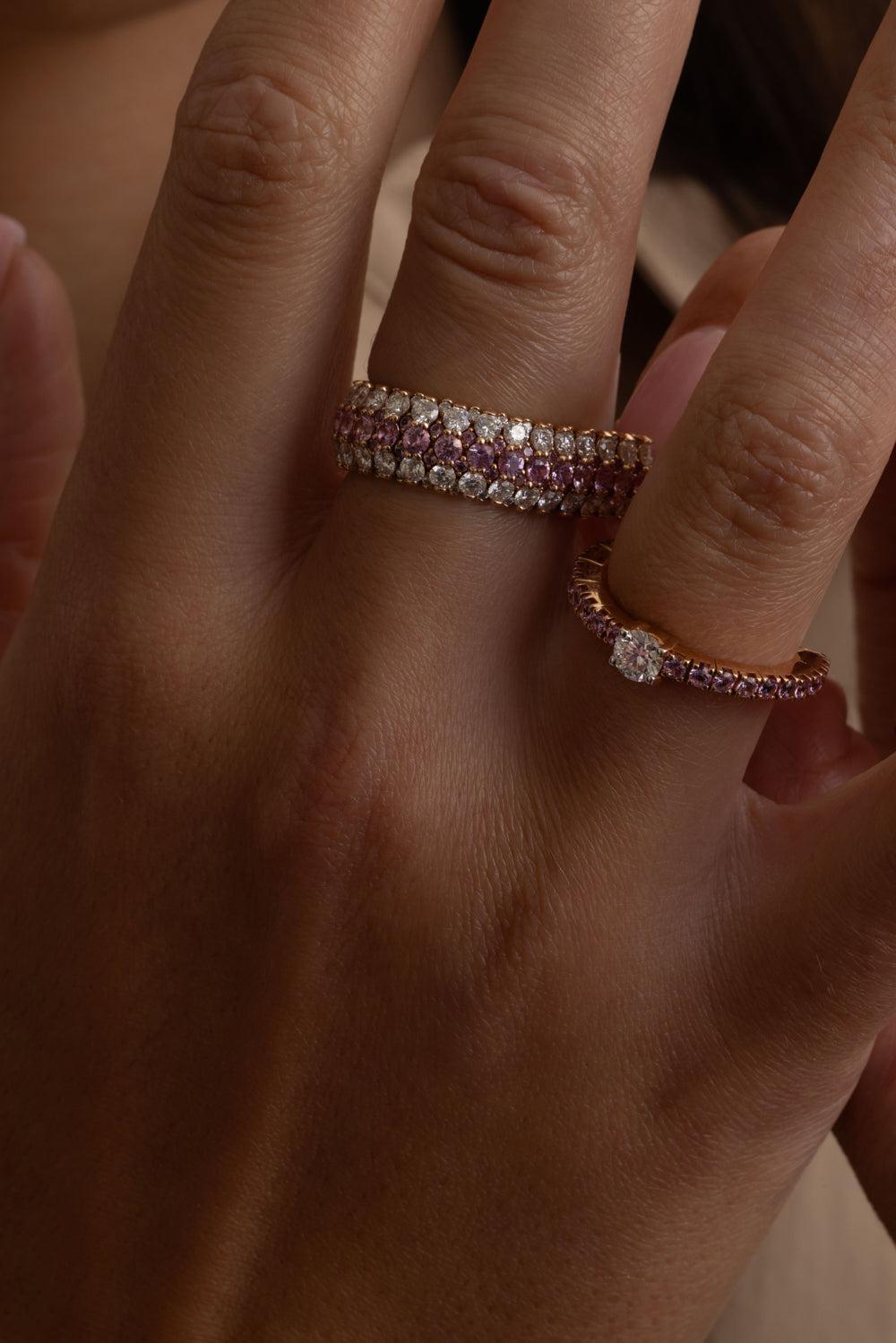 Pink Sapphire Diamond Giotto Stretch Ring-ROSE GOLD-6.75-JEWELRYFINE JEWELRING-ROBERTO DEMEGLIO
