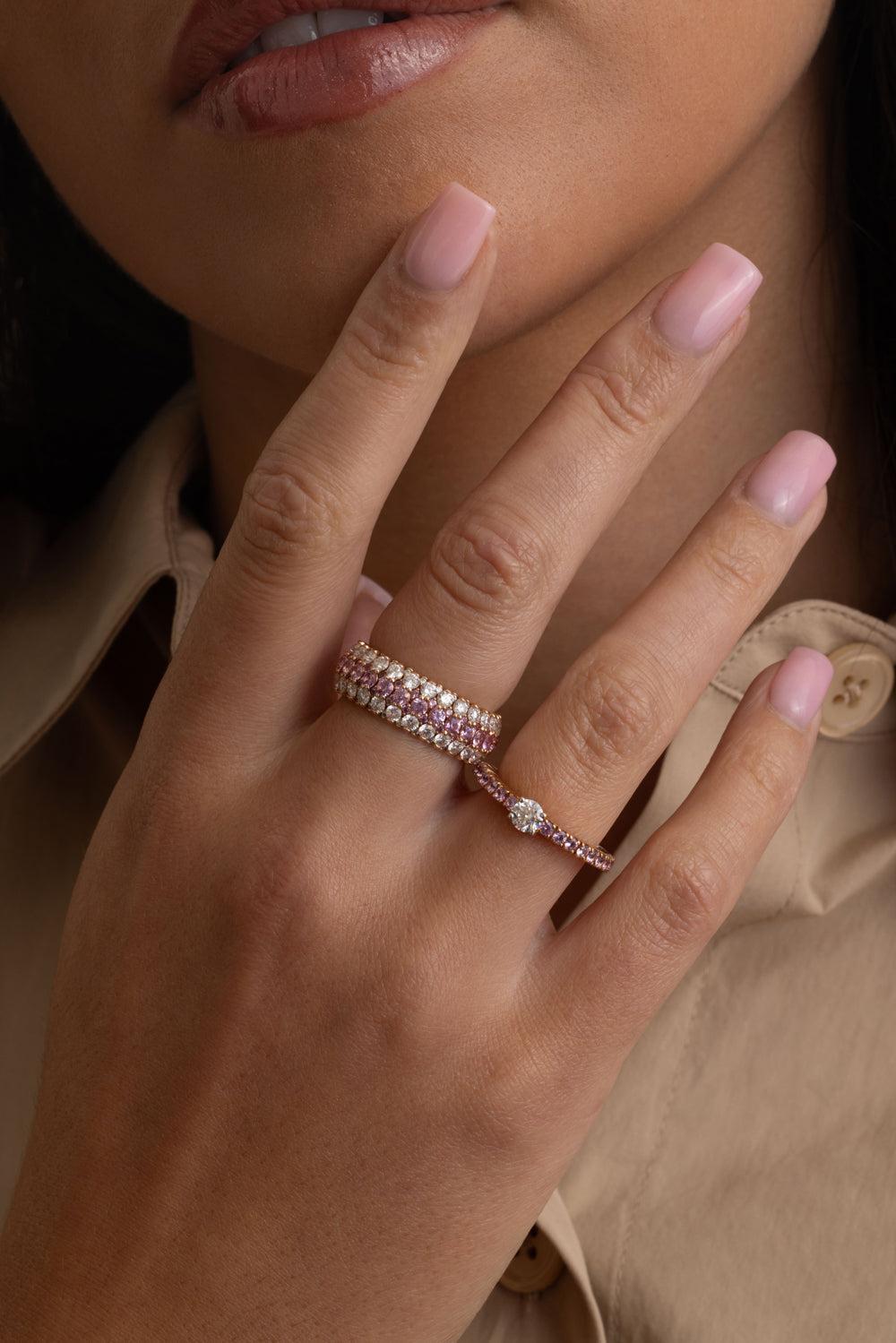 Pink Sapphire Diamond Giotto Stretch Ring-ROSE GOLD-6.75-JEWELRYFINE JEWELRING-ROBERTO DEMEGLIO