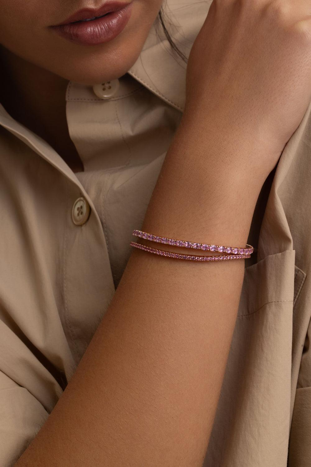 Oval PinkSapphire Stretch Tennis Bracelet-ROSE GOLD-JEWELRYFINE JEWELBRACELET O-ROBERTO DEMEGLIO