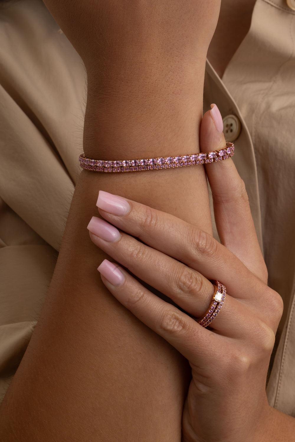 Oval PinkSapphire Stretch Tennis Bracelet-ROSE GOLD-JEWELRYFINE JEWELBRACELET O-ROBERTO DEMEGLIO
