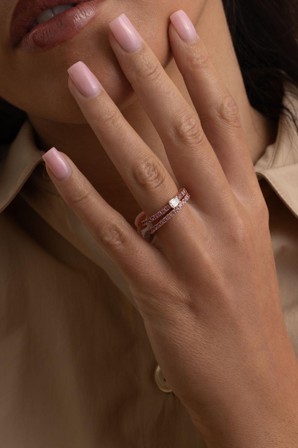 Pink Sapphire Diamond Stretch Ring-ROSE GOLD-6.5-JEWELRYFINE JEWELRING-ROBERTO DEMEGLIO