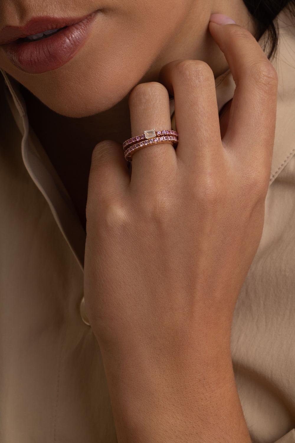 Pink Sapphire Diamond Stretch Ring-ROSE GOLD-6.5-JEWELRYFINE JEWELRING-ROBERTO DEMEGLIO