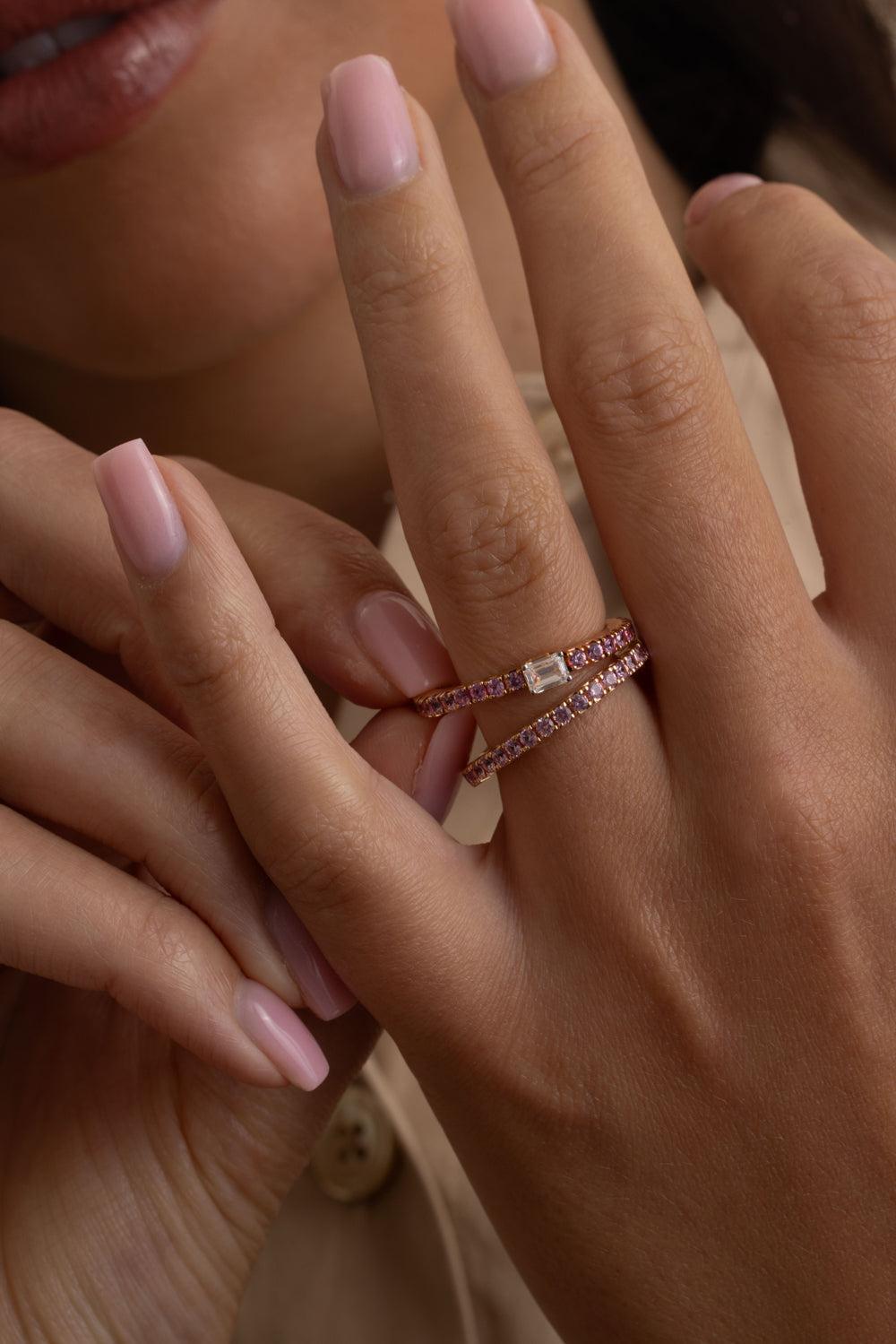 Pink Sapphire Diamond Stretch Ring-ROSE GOLD-6.5-JEWELRYFINE JEWELRING-ROBERTO DEMEGLIO