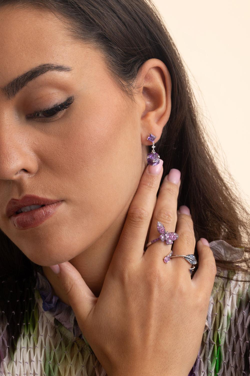 Amethyst Diamond Dangle Earrings-WHITE GOLD-JEWELRYFINE JEWELEARRING-STEFERE