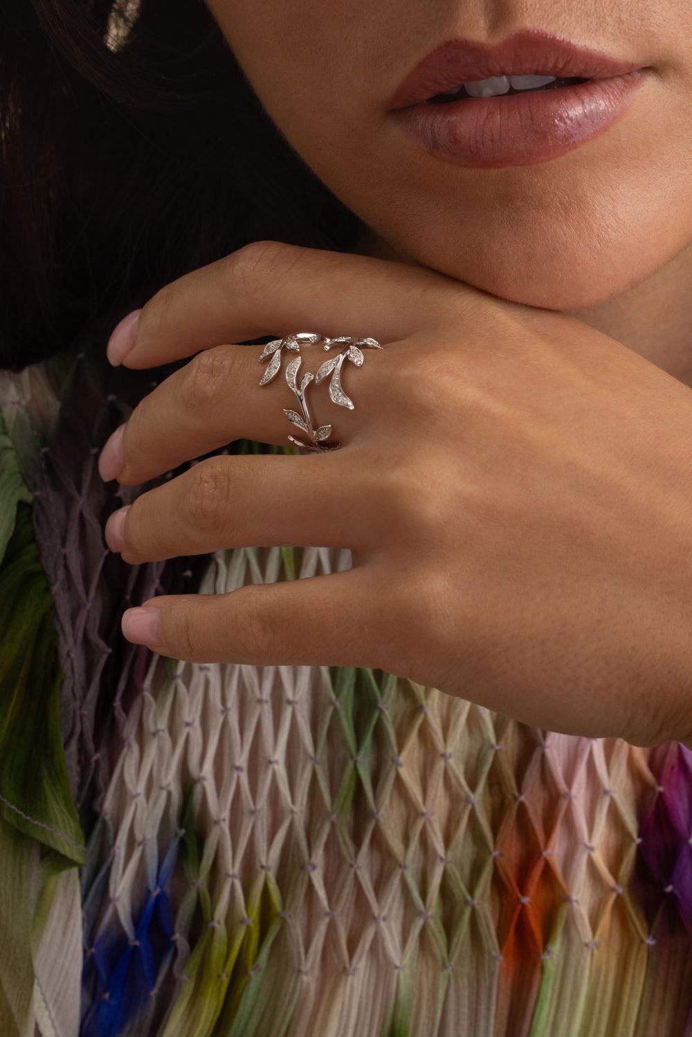 White Diamond Garden Bloom Ring-WHITE GOLD-7-JEWELRYFINE JEWELRING-STEFERE