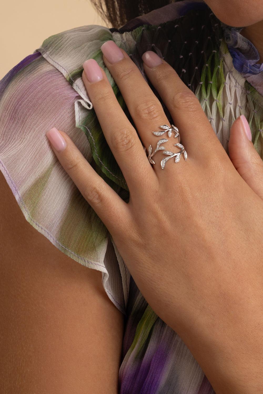 White Diamond Garden Bloom Ring-WHITE GOLD-7-JEWELRYFINE JEWELRING-STEFERE