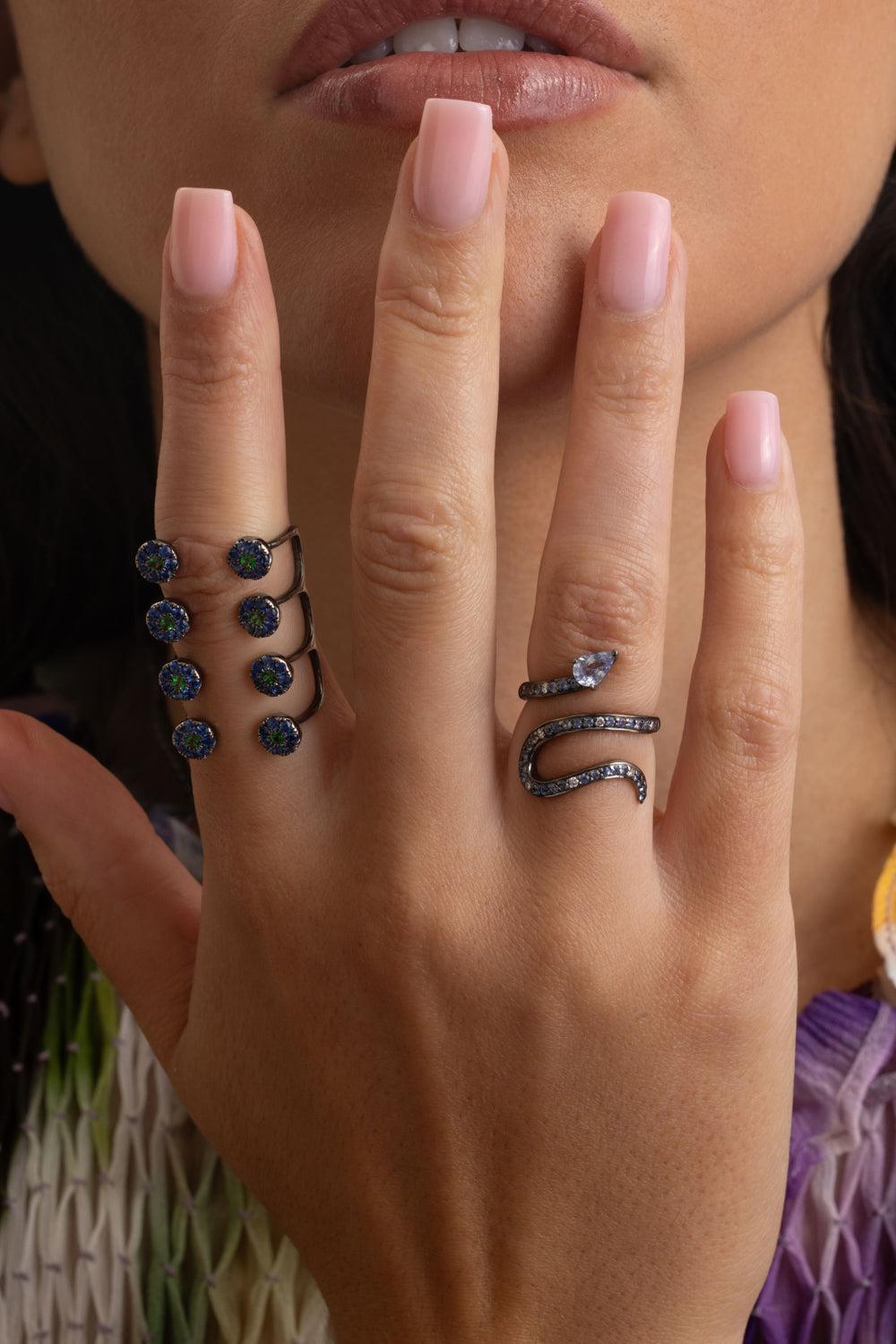 White Diamond Blue Sapphire Snake Ring | STEFERE – Marissa Collections