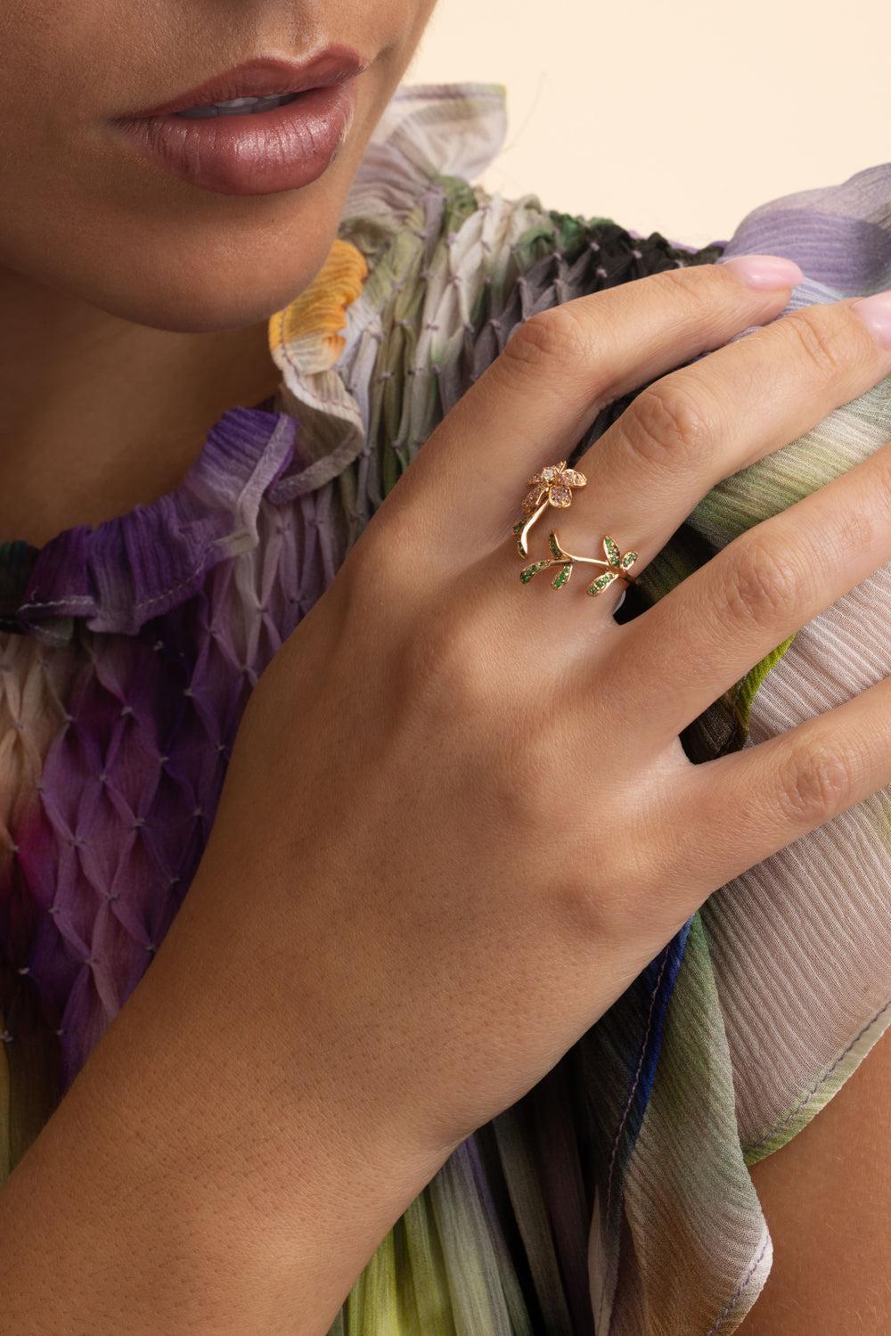 Pink Sapphire Garnet Flower Ring-ROSE GOLD-7-JEWELRYFINE JEWELRING-STEFERE