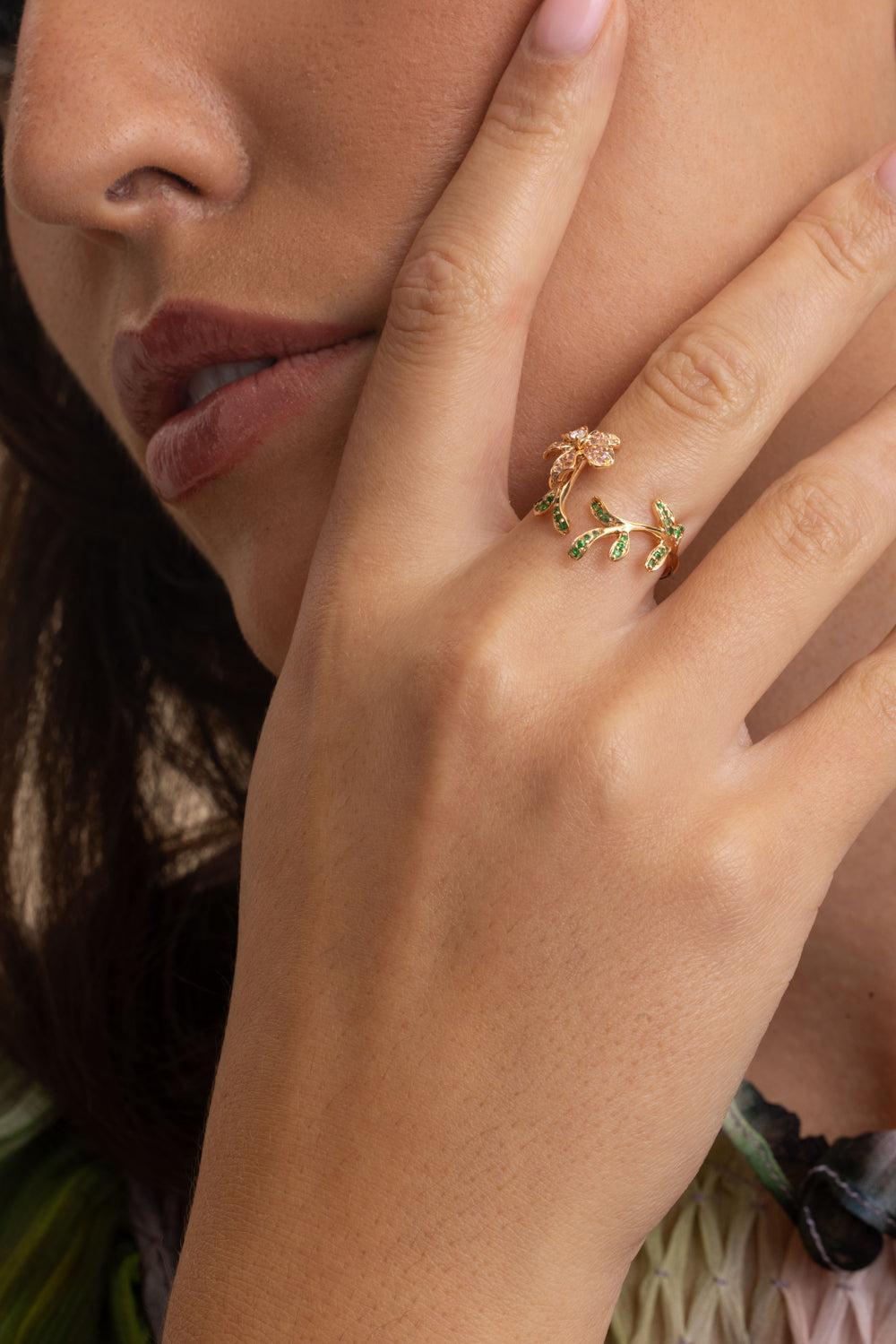 Pink Sapphire Garnet Flower Ring-ROSE GOLD-7-JEWELRYFINE JEWELRING-STEFERE