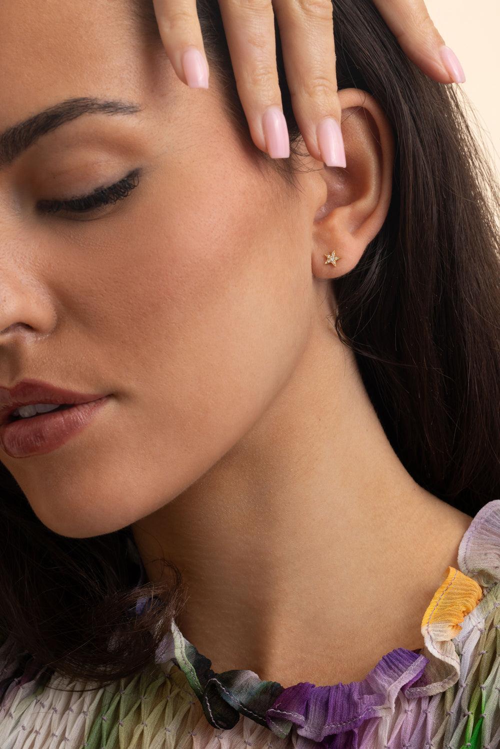 Diamond Mini Lucky Stars Earrings-YELLOW GOLD-JEWELRYFINE JEWELEARRING-STEFERE