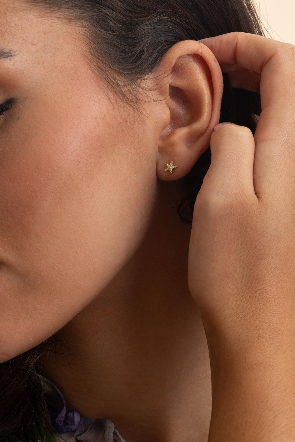 Diamond Mini Lucky Stars Earrings-YELLOW GOLD-JEWELRYFINE JEWELEARRING-STEFERE