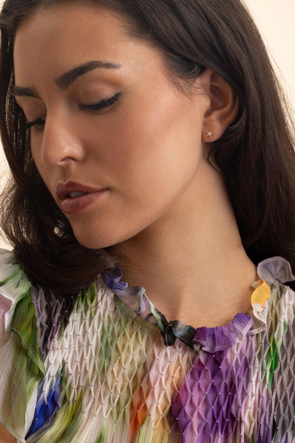 Diamond Mini Lucky Stars Earrings-YELLOW GOLD-JEWELRYFINE JEWELEARRING-STEFERE