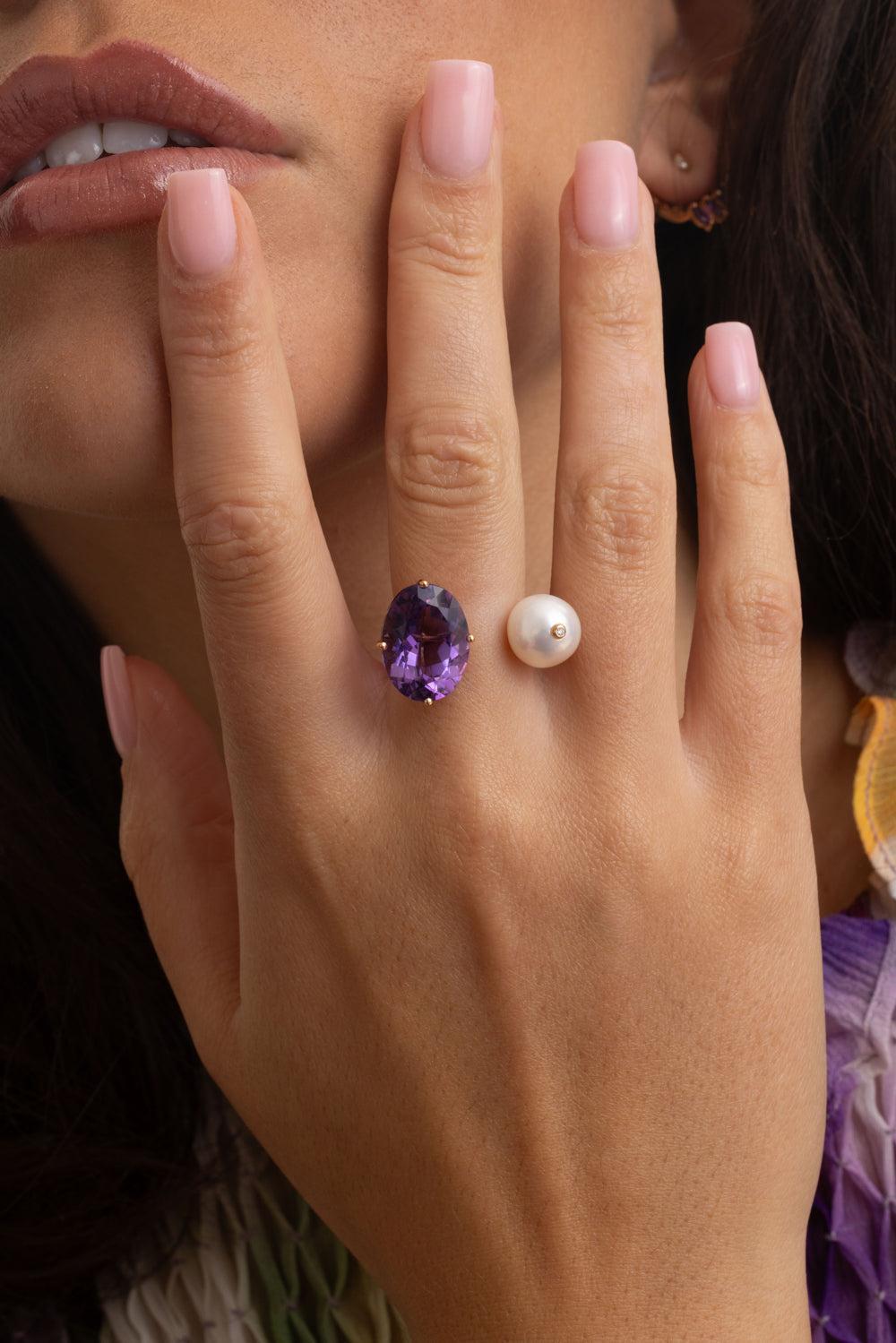 Pearl Amethyst Terri Ring-ROSE GOLD-7-JEWELRYFINE JEWELRING-STEFERE