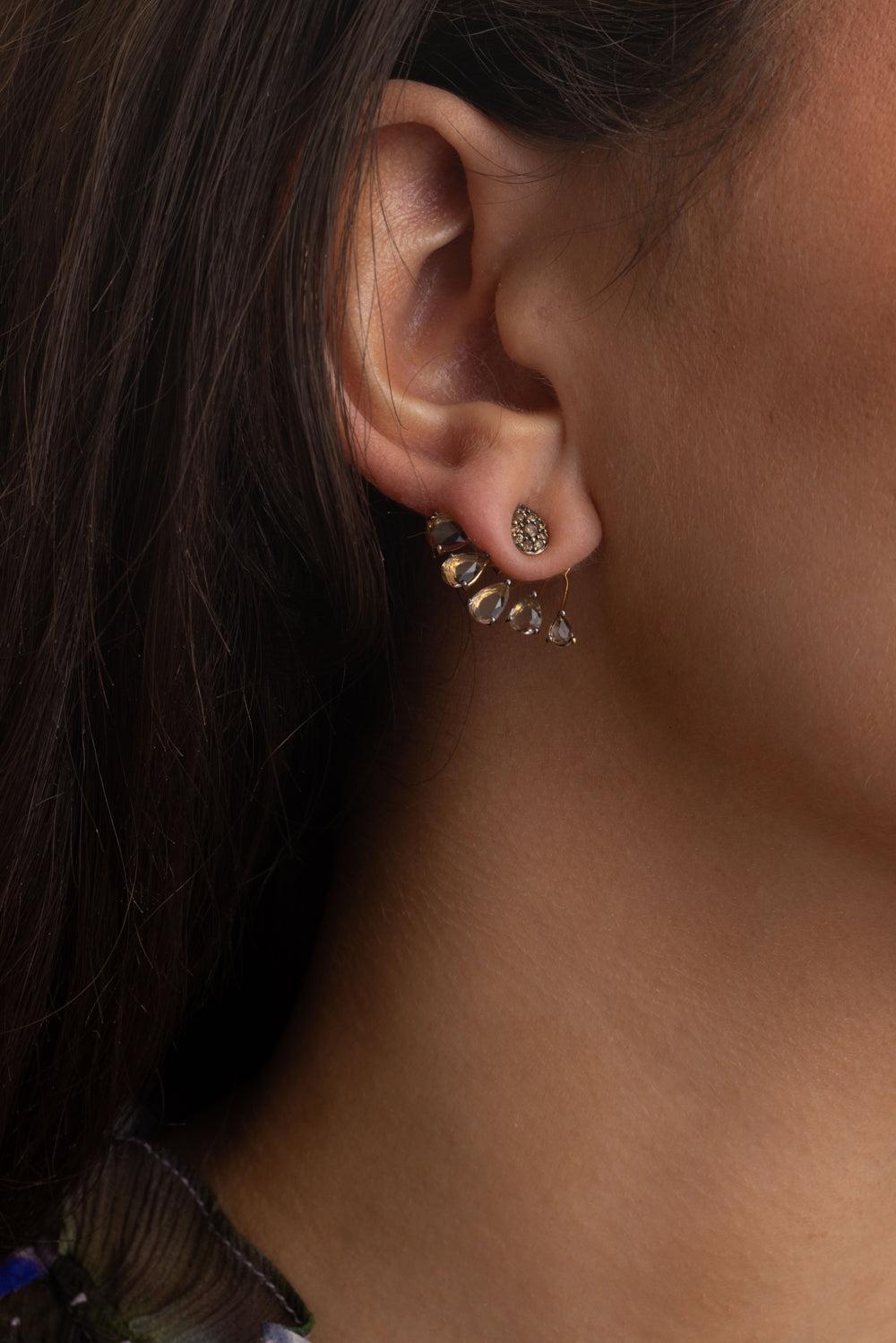 Brown Diamond Smoky Quartz Ear Jackets-YELLOW GOLD-JEWELRYFINE JEWELEARRING-STEFERE