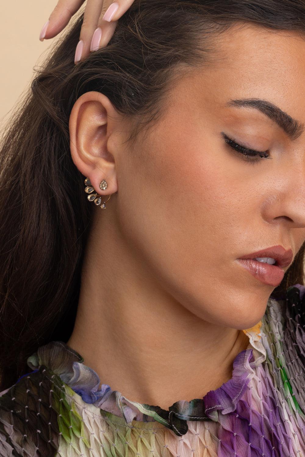 Brown Diamond Smoky Quartz Ear Jackets-YELLOW GOLD-JEWELRYFINE JEWELEARRING-STEFERE