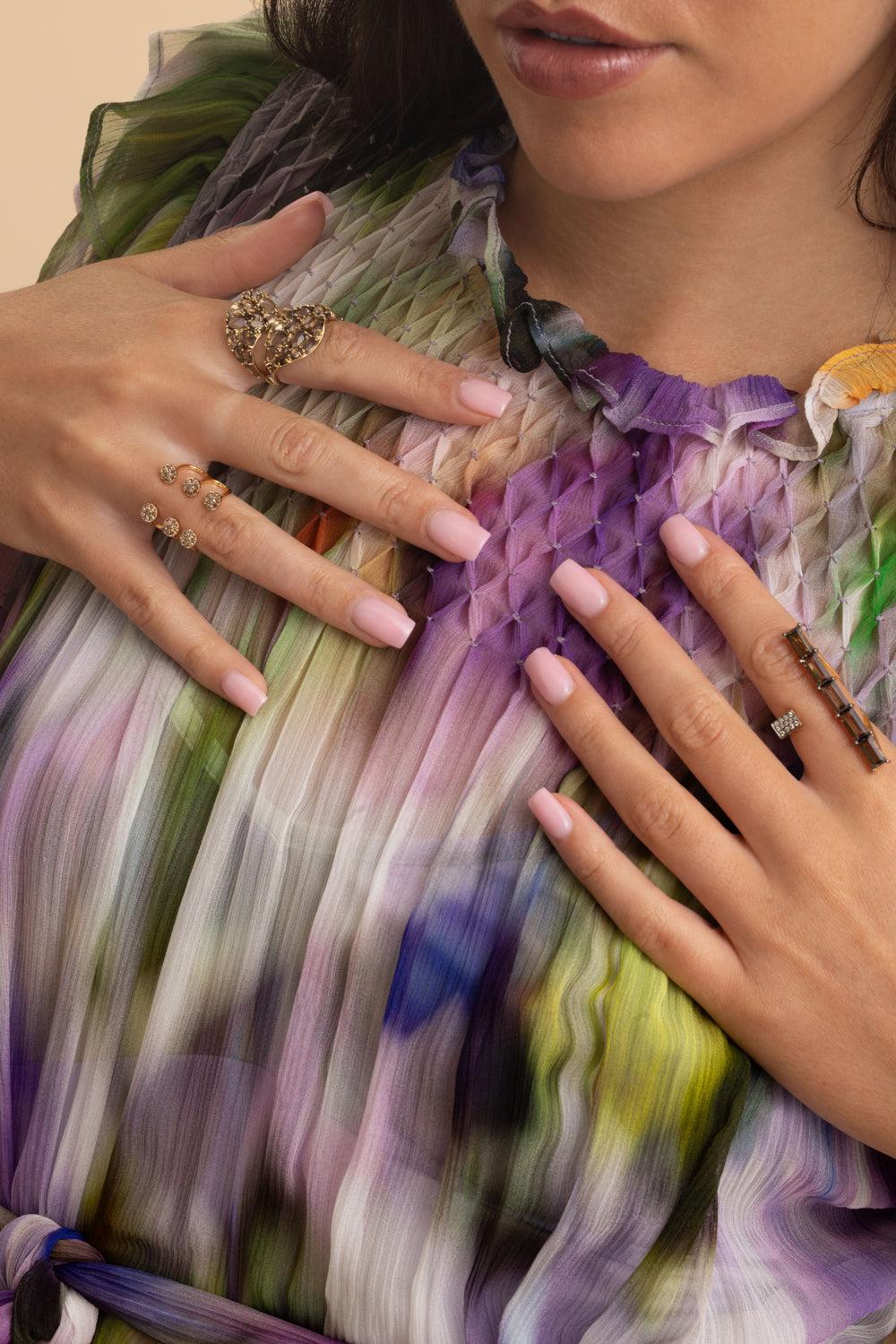 Brown Quartz Diamond Open Ring-YELLOW GOLD-7.5-JEWELRYFINE JEWELRING-STEFERE