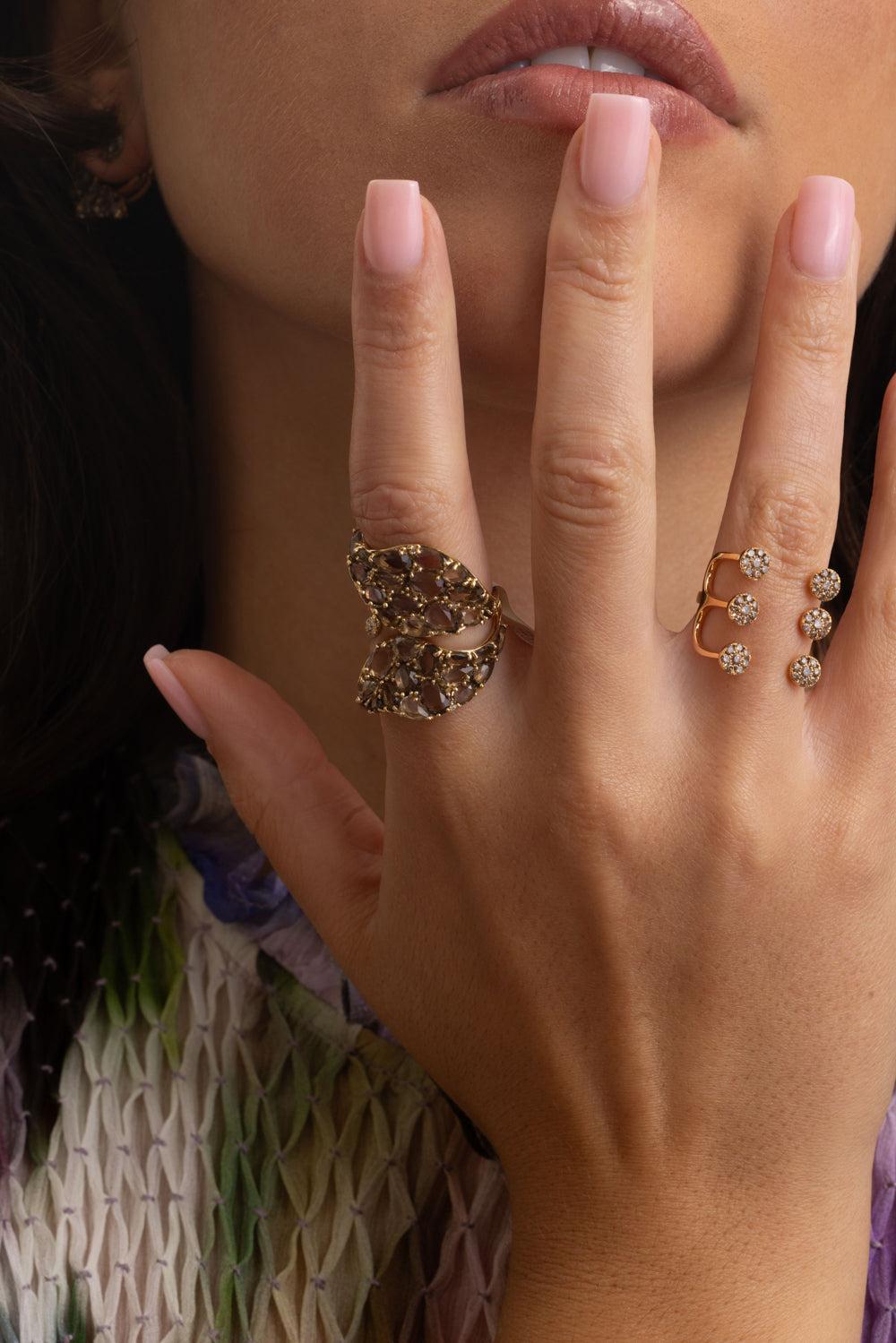 Brown Quartz Diamond Open Ring-YELLOW GOLD-7.5-JEWELRYFINE JEWELRING-STEFERE