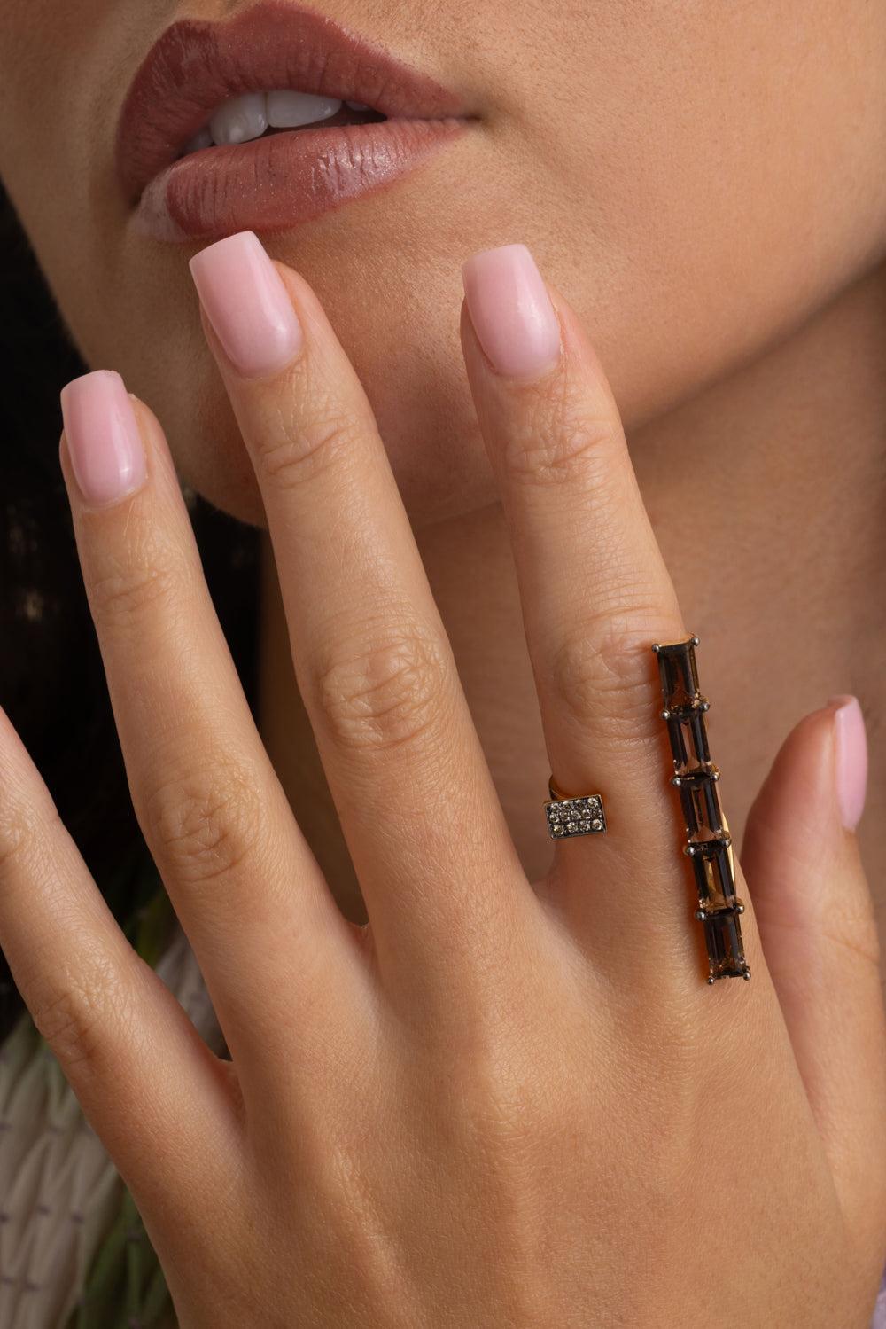 Brown Diamond Smoky Quartz Diamond Ring-YELLOW GOLD-7-JEWELRYFINE JEWELRING-STEFERE