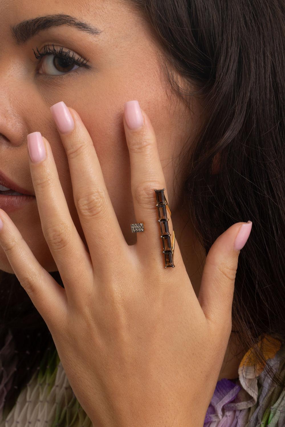 Brown Diamond Smoky Quartz Diamond Ring-YELLOW GOLD-7-JEWELRYFINE JEWELRING-STEFERE