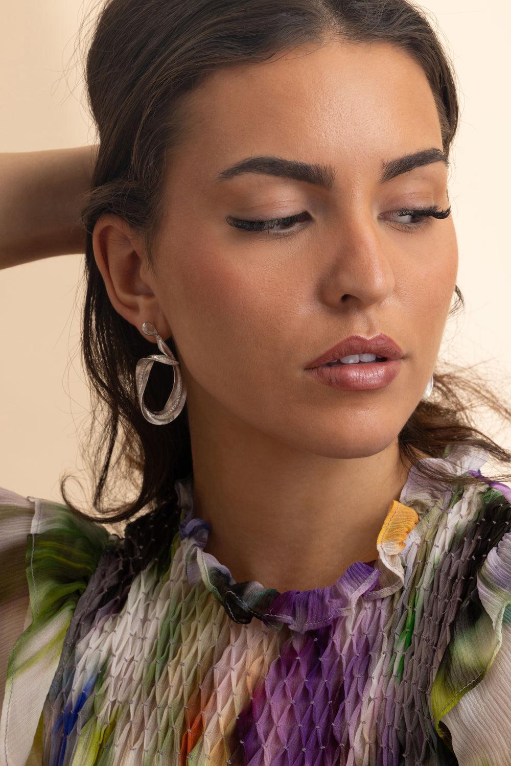 Mixed Diamond Feuille Callista Hoop Earrings-WHITE GOLD-JEWELRYFINE JEWELEARRING-NEHA DANI