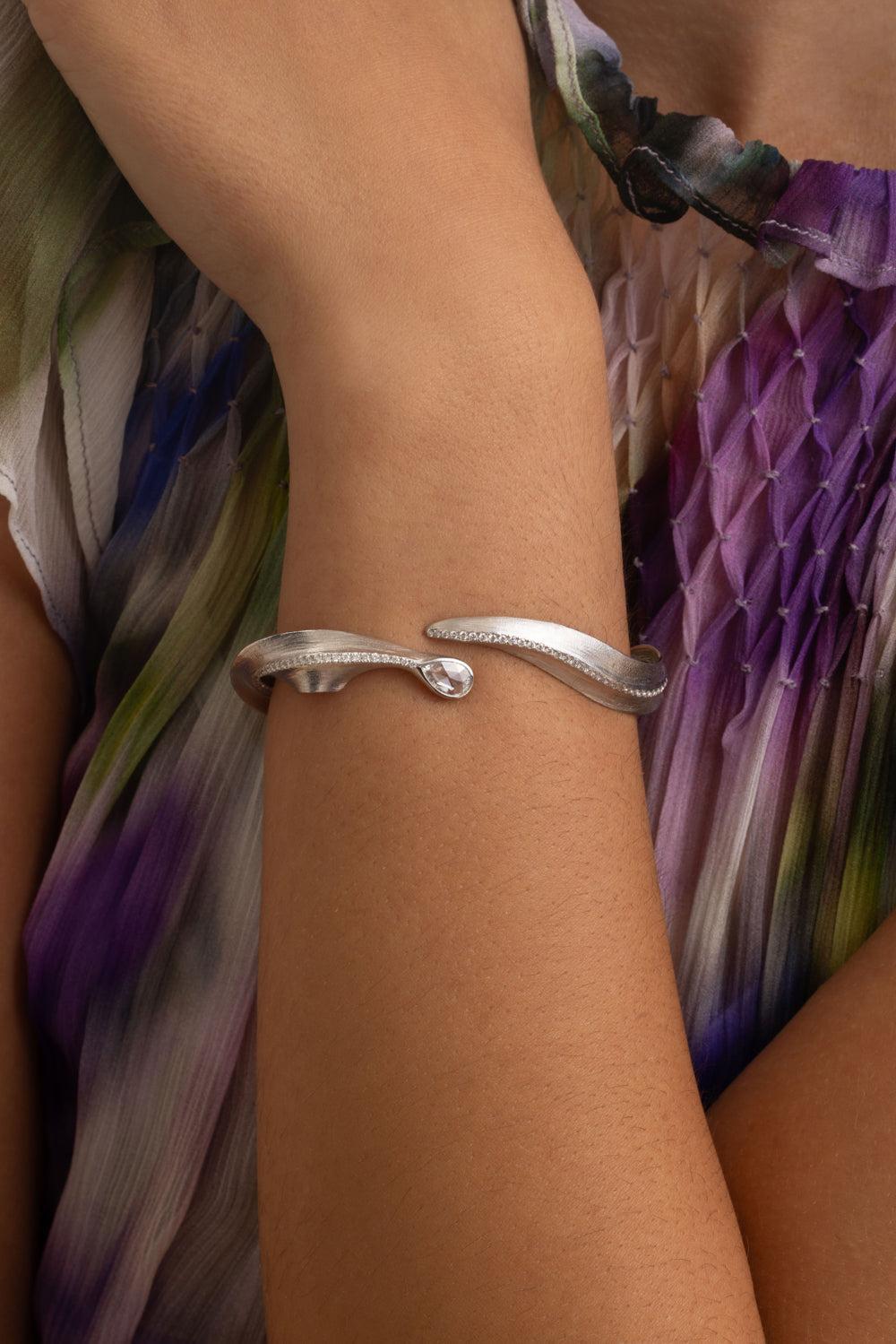 Multi Diamond Feuille Alissa Bangle Bracelet-WHITE GOLD-JEWELRYFINE JEWELBRACELET O-NEHA DANI