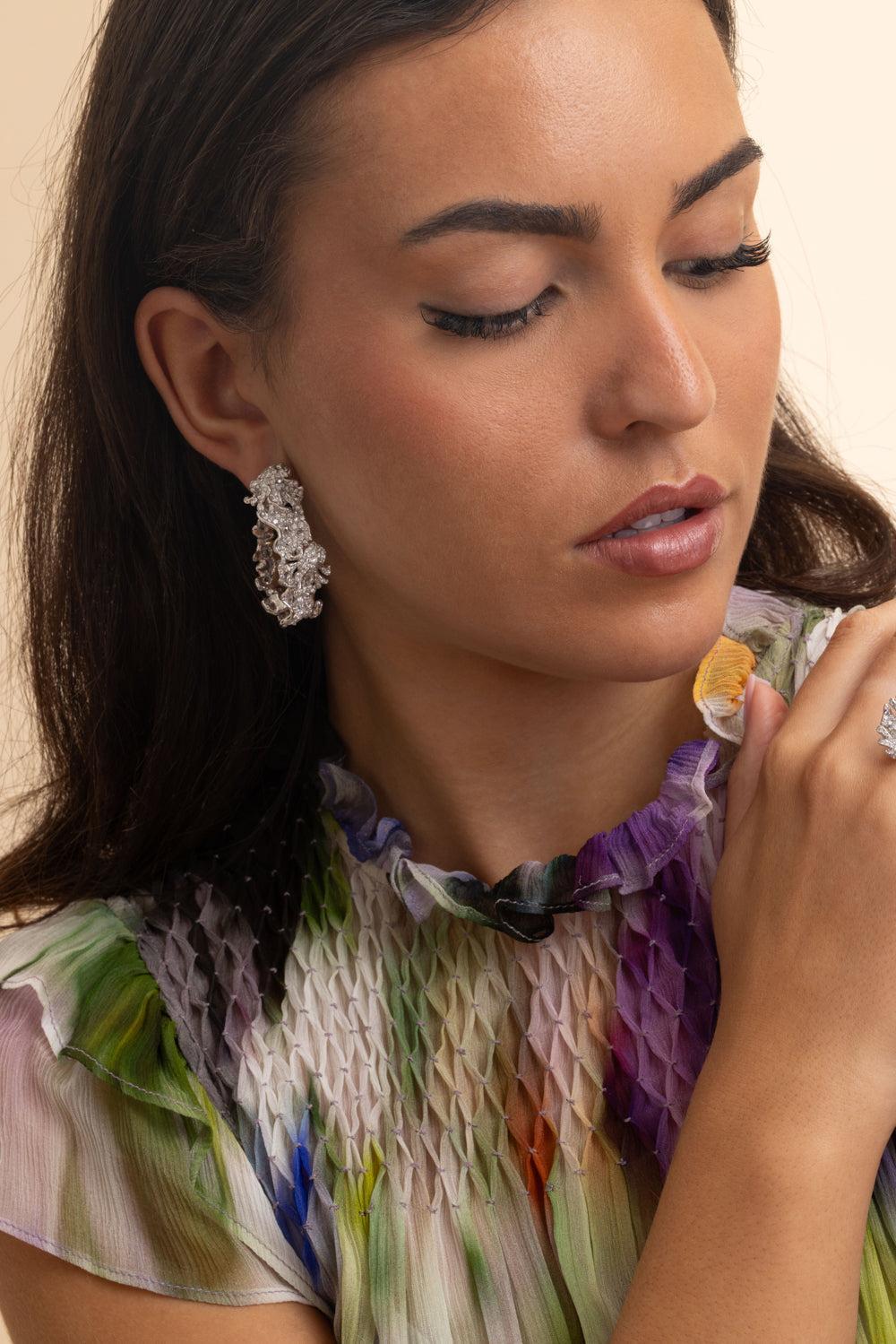 Multi Diamond Tidal Sea Foam Hoop Earrings-WHITE GOLD-JEWELRYFINE JEWELEARRING-NEHA DANI