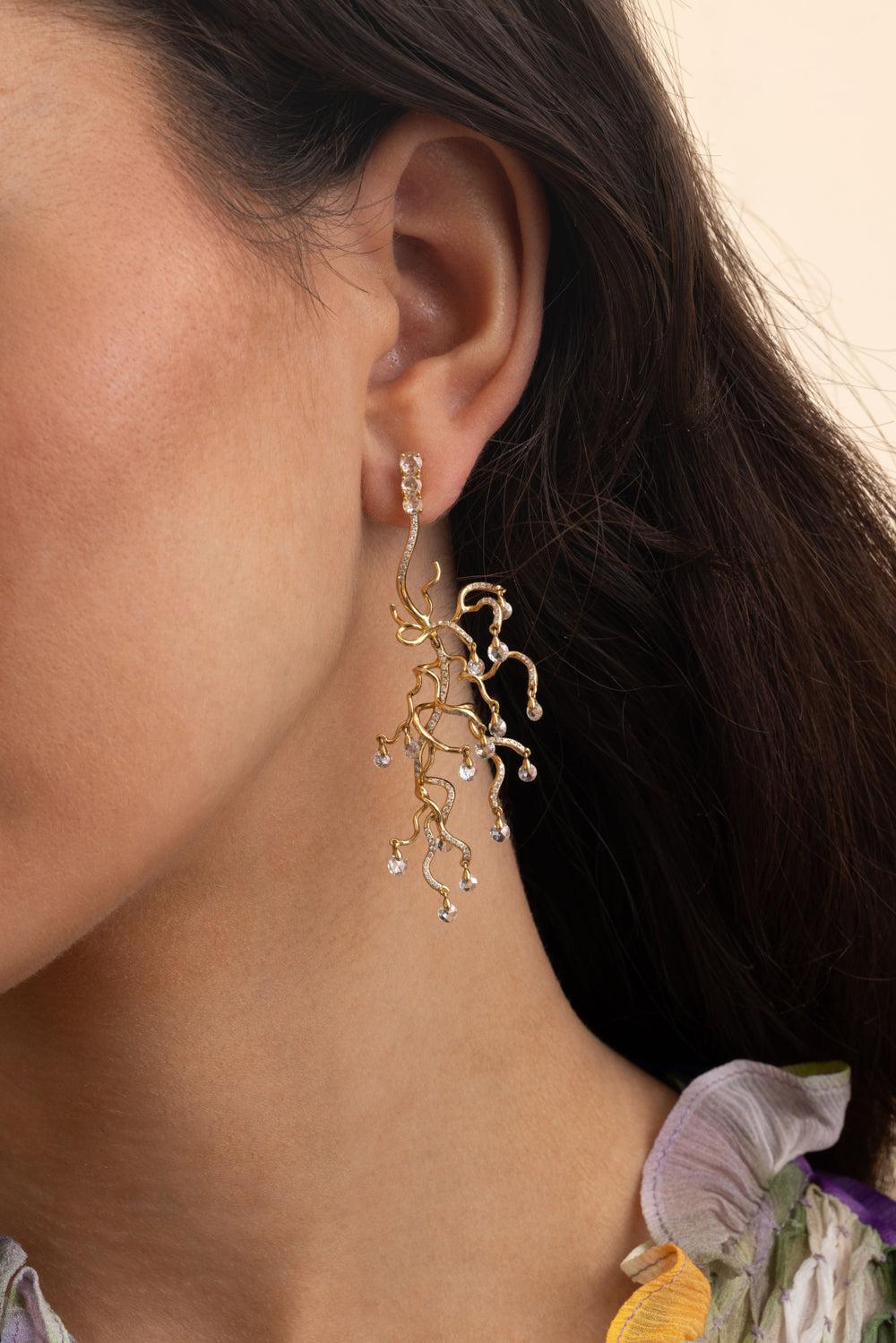 Diamond Cadence Anemone Earrings-YELLOW GOLD-JEWELRYFINE JEWELEARRING-NEHA DANI