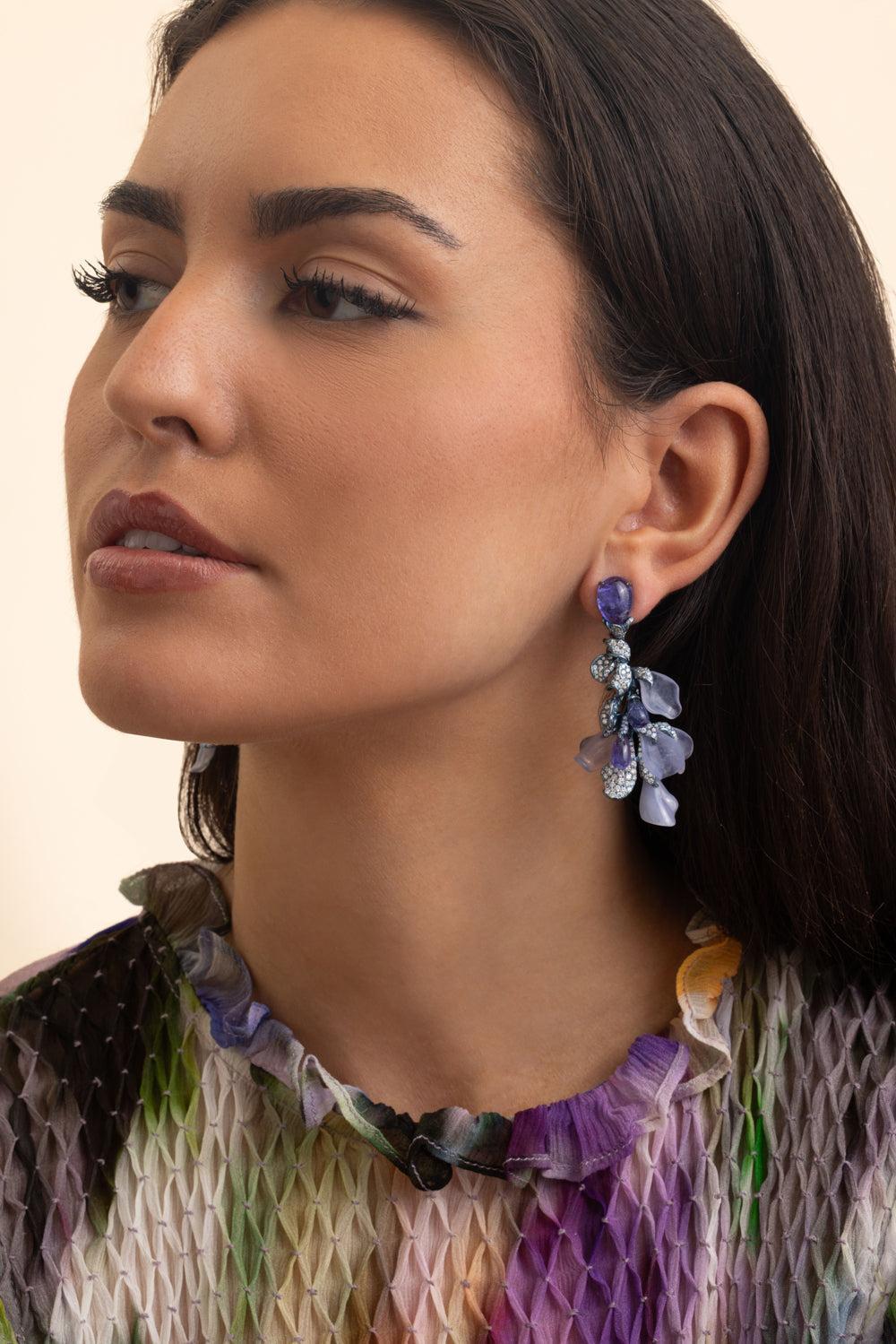 Tanzanite Diamond Gemma Izumi Floral Drop Earrings-TITANIUM-JEWELRYFINE JEWELEARRING-NEHA DANI