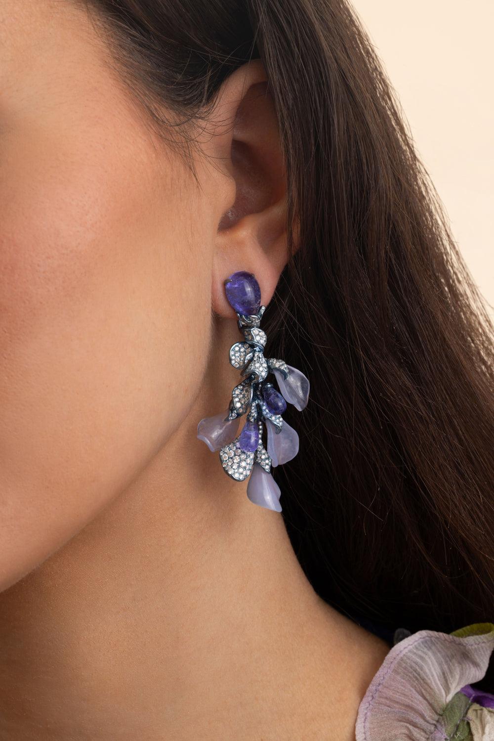 Tanzanite Diamond Gemma Izumi Floral Drop Earrings-TITANIUM-JEWELRYFINE JEWELEARRING-NEHA DANI