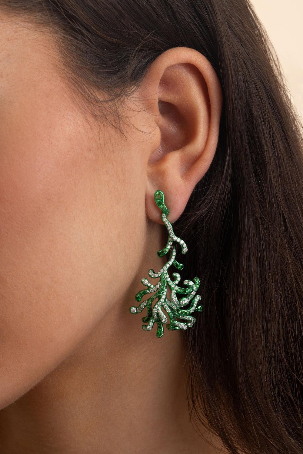 Diamond Tsavorite Cadence Nadia Earrings-WHITE GOLD-JEWELRYFINE JEWELEARRING-NEHA DANI