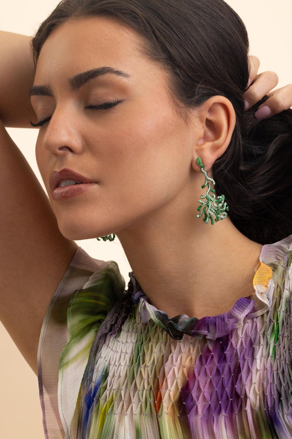 Diamond Tsavorite Cadence Nadia Earrings-WHITE GOLD-JEWELRYFINE JEWELEARRING-NEHA DANI