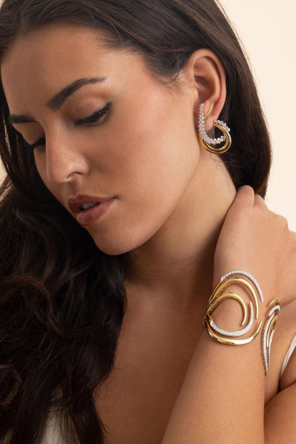 Diamond Golden Strada Drop Earrings-YELLOW GOLD-JEWELRYFINE JEWELEARRING-YEPREM JEWELLERY